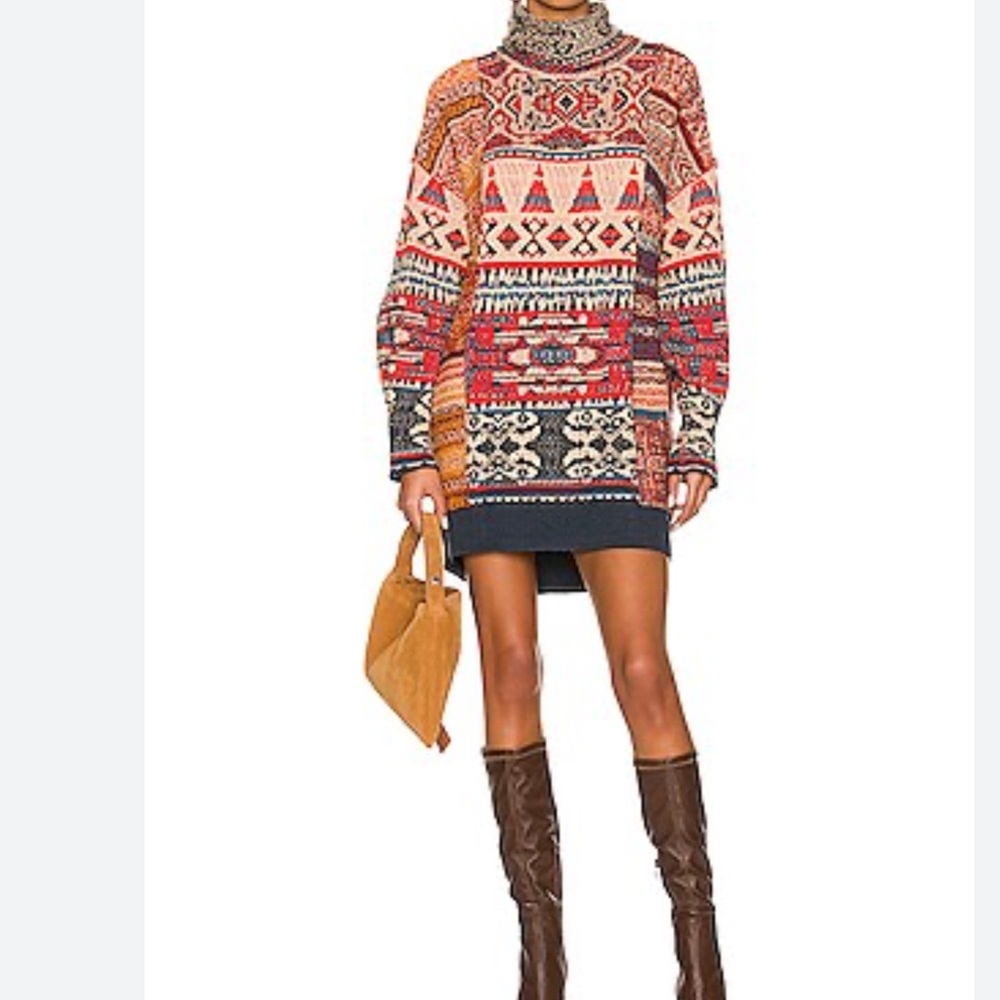 Free People Multicolor Patterned Cowl Neck balloon sleeve mini dress; size xs